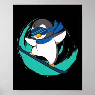 Winter Penguin op Snowboard Snowboarding Poster