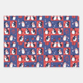 Winter Penguin Pattern Blue Wrapping Paper  (Voorkant 3)