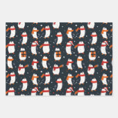 Winter Penguin Pattern Blue Wrapping Paper  (Voorkant 2)