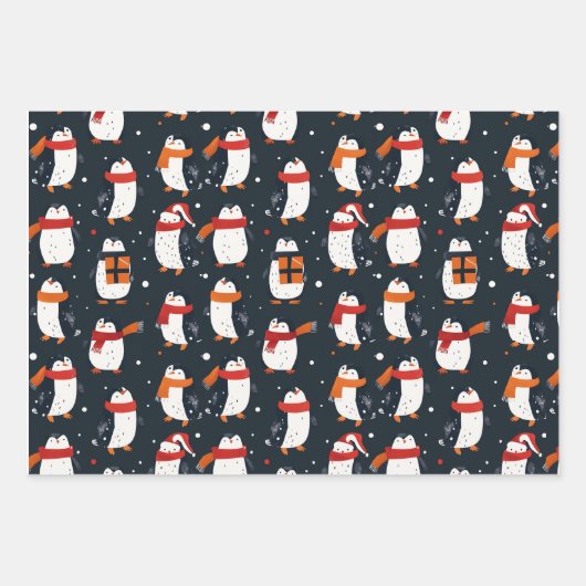 Winter Penguin Pattern Blue Wrapping Paper  (Voorkant 2)