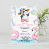 Winter penguin pool theme invitation (Debout devant)