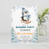 Winter penguin sledding invitation (Debout devant)