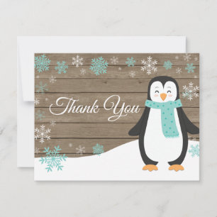 Winter Penguin Snowflake Aqua Hartelijk dank Bedankkaart