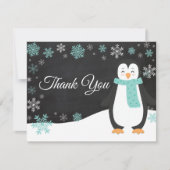 Winter Penguin Snowflake Aqua Hartelijk dank Bedankkaart (Voorkant)