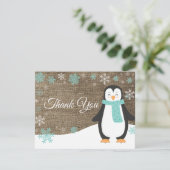Winter Penguin Snowflake Aqua Hartelijk dank Bedankkaart (Staand voorkant)