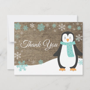 Winter Penguin Snowflake Aqua Hartelijk dank Bedankkaart