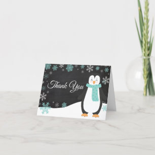 Winter Penguin Snowflake Blauwgroen Hartelijk dank Bedankkaart
