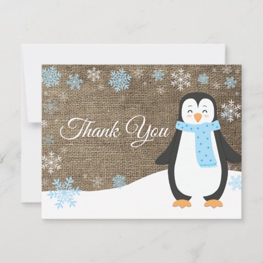 Winter Penguin Snowflake Blue Hartelijk dank Bedankkaart (Voorkant)