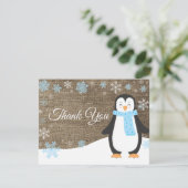 Winter Penguin Snowflake Blue Hartelijk dank Bedankkaart (Staand voorkant)