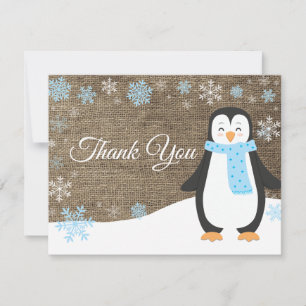 Winter Penguin Snowflake Blue Hartelijk dank Bedankkaart