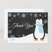 Winter Penguin Snowflake Blue Hartelijk dank Bedankkaart (Voorkant / Achterkant)