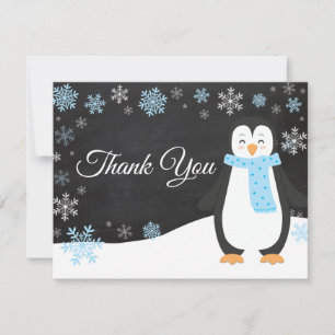 Winter Penguin Snowflake Blue Hartelijk dank Bedankkaart