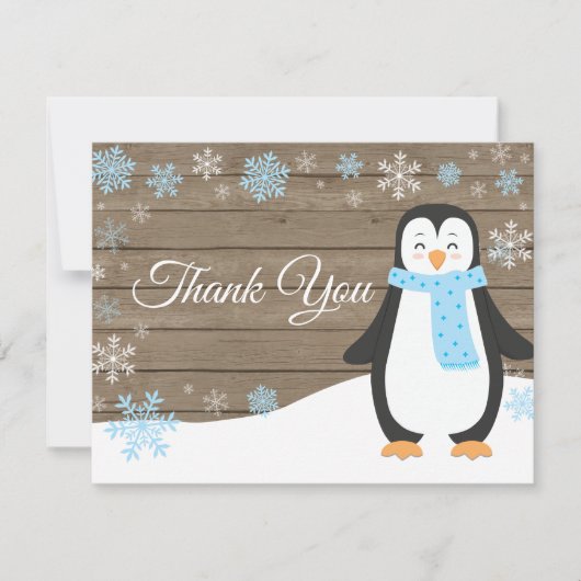 Winter Penguin Snowflake Blue Hartelijk dank Bedankkaart (Voorkant)