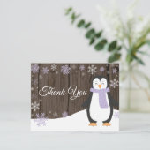 Winter Penguin Snowflake Paars Dank je wel Bedankkaart (Staand voorkant)