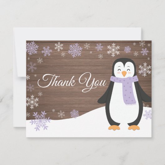 Winter Penguin Snowflake Paars Dank je wel Bedankkaart (Voorkant)