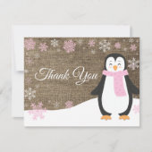 Winter Penguin Snowflake Roze Hartelijk dank Bedankkaart (Voorkant)