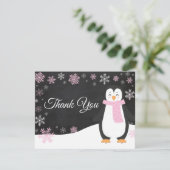 Winter Penguin Snowflake Roze Hartelijk dank Bedankkaart (Staand voorkant)
