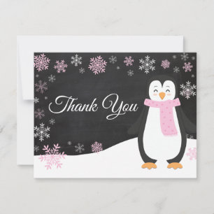 Winter Penguin Snowflake Roze Hartelijk dank Bedankkaart