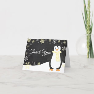 Winter Penguin Snowflake Yellow Dank je wel Bedankkaart