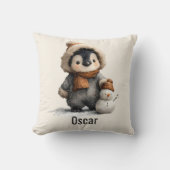 Winter Penguin with Snowman Design Kussen (Voorkant)