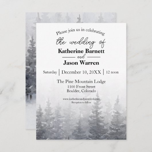 Winter Pijnbomen Waterverf bruiloft uitnodiging (Voorkant / Achterkant)