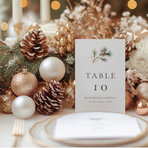 Winter Pine Branch & Cone Wedding Kaart