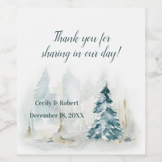 Winter Pine Bruiloft Wijn Etiket (Enkel label)