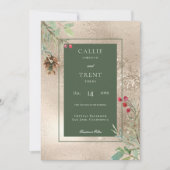 Winter Pine Cone Berries Gold Wedding Invitation Kaart (Voorkant)