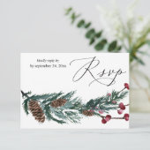 Winter Pine Cone & Berries Greenery met Mal RSVP Kaartje (Staand voorkant)