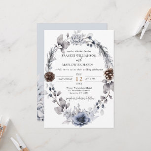 Winter Pine Cone Floral Wreath Boho Wedding Invita Kaart