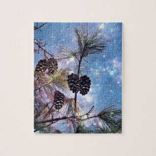 Winter Pine Cones onder een sterrenhemel Legpuzzel