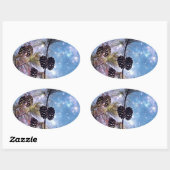 Winter Pine Cones onder een sterrenhemel Ovale Sticker (Vel)
