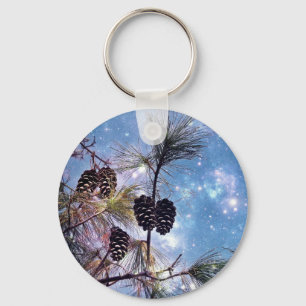 Winter Pine Cones onder een sterrenhemel Sleutelhanger