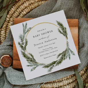Winter Pine Evergreen Baby shower Uitnodiging