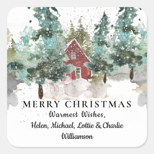 Winter Pine Forest Kerst sticker (Voorkant)