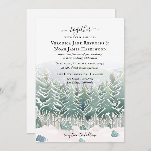 Winter Pine Forest Snow Mountains Invitation Kaart (Voorkant / Achterkant)