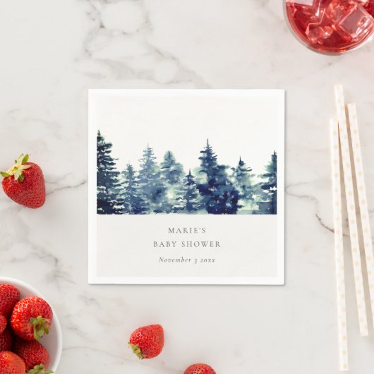 Winter Pine Forest Snowfall Waterverf Baby shower Servet (Insitu)