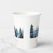 Winter Pine Forest Snowfall Waterverf Wedding Papieren Bekers (Rechts)