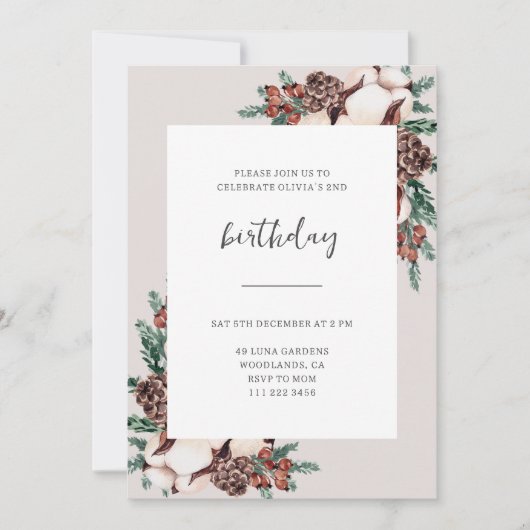 Winter Pine Greenery Simple Birthday Kaart (Voorkant)