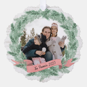 Winter Pine krans en banner met foto Ornament Kaart