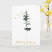 Winter Pine Tree and Birds Waterverf Kaart (Gele Bloem)