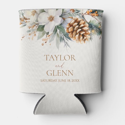 Winter Pine Tree Bloemen Bloementuin Trouwen Blikjeskoeler (Voorkant)