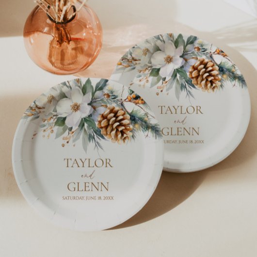 Winter Pine Tree Bloemen Bloementuin Trouwen Papieren Bordje