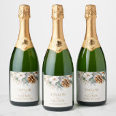 Winter Pine Tree Bloemen Bloementuin Trouwen Sparkling Wijnetiket (Flessen)