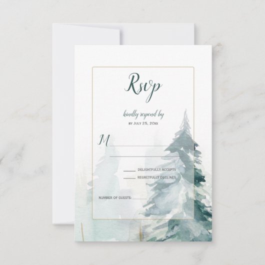 Winter Pine Tree Buffel Plaid Bruiloft RSVP (Voorkant)