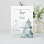 Winter Pine Tree Buffel Plaid Bruiloft RSVP (Staand voorkant)