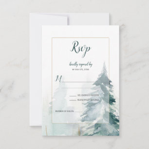 Winter Pine Tree Buffel Plaid Bruiloft RSVP Kaartje