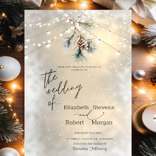 Winter Pine Tree Cone String Lights Wedding Kaart