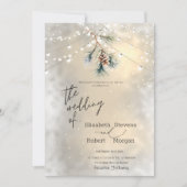 Winter Pine Tree Cone String Lights Wedding Kaart (Voorkant)
