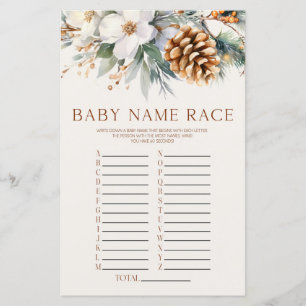 Winter Pine Tree Floral Naam Race Baby shower Game